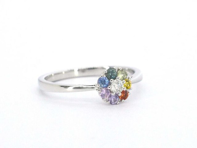 Witgouden ring met natuurlijke diamant en saffieren - afbeelding 7 van  11
