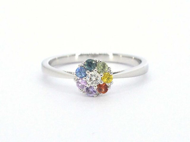 Witgouden ring met natuurlijke diamant en saffieren - afbeelding 8 van  11