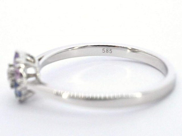 Witgouden ring met natuurlijke diamant en saffieren - afbeelding 11 van  11