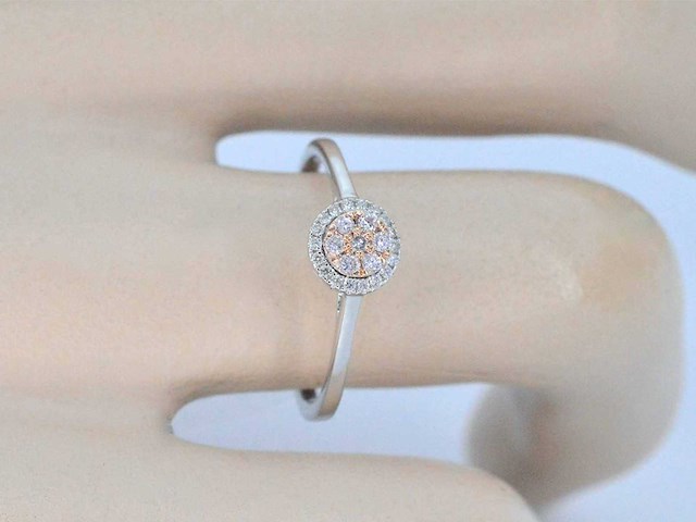 Witgouden ring met natuurlijke roze en witte diamant - afbeelding 3 van  10