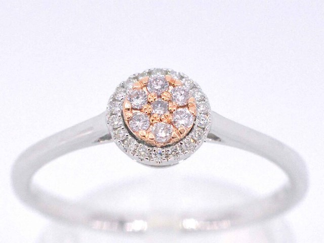 Witgouden ring met natuurlijke roze en witte diamant - afbeelding 1 van  11