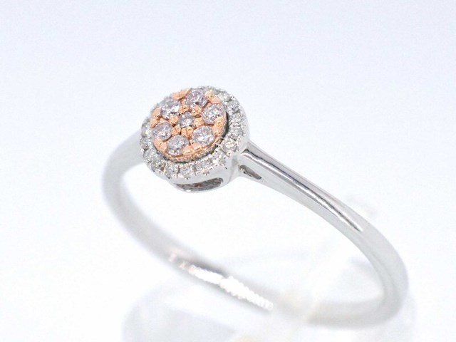 Witgouden ring met natuurlijke roze en witte diamant - afbeelding 5 van  11