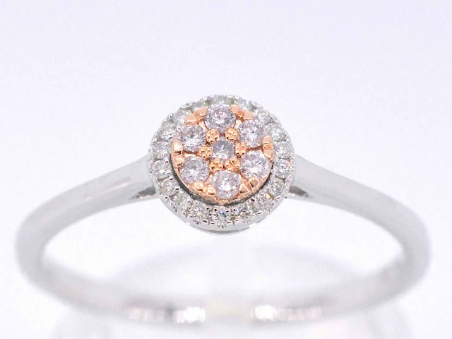 Witgouden ring met natuurlijke roze en witte diamant - afbeelding 1 van  8