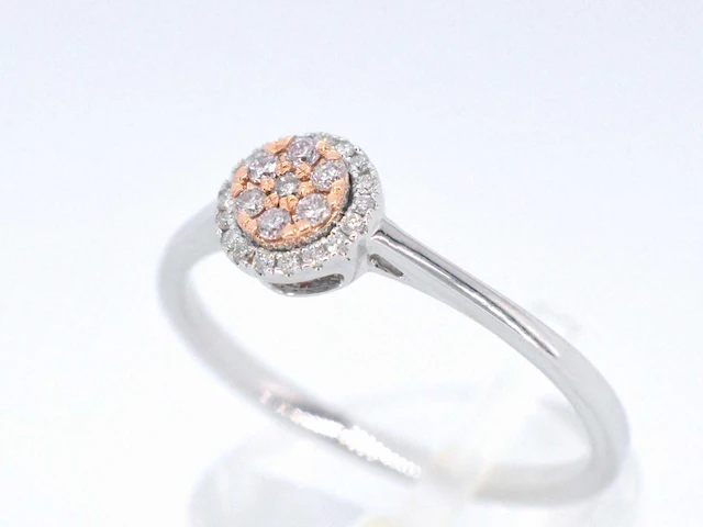Witgouden ring met natuurlijke roze en witte diamant - afbeelding 3 van  8