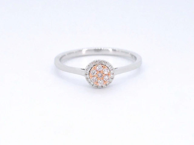Witgouden ring met natuurlijke roze en witte diamant - afbeelding 6 van  8