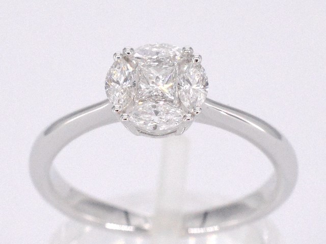 Witgouden ring met prinses en marquise geslepen natuurlijke diamanten - afbeelding 1 van  9