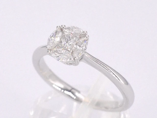 Witgouden ring met prinses en marquise geslepen natuurlijke diamanten - afbeelding 6 van  11