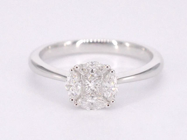 Witgouden ring met prinses en marquise geslepen natuurlijke diamanten - afbeelding 8 van  11