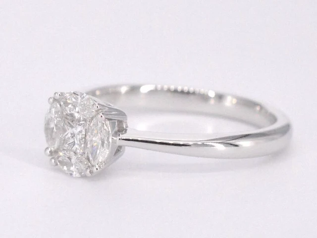 Witgouden ring met prinses en marquise geslepen natuurlijke diamanten - afbeelding 10 van  11