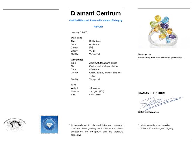 Witgouden ring met verschillende soorten edelstenen - afbeelding 4 van  10