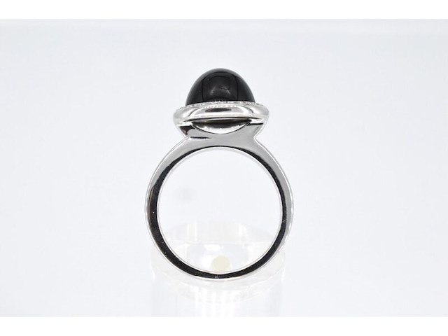 Witgouden ring met witte diamant en onix - afbeelding 4 van  7