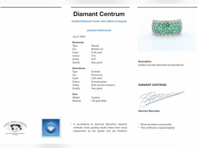 Witgouden ring smaragd 0.40 ct - afbeelding 9 van  9