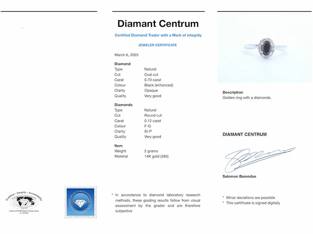 Witgouden ring zwarte diamant - afbeelding 7 van  8