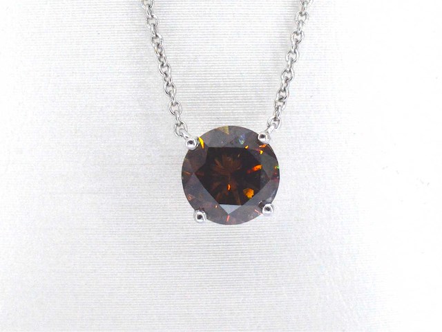 Witgouden solitair ketting met een cognac gekleurde diamant van 1.00 carat - afbeelding 1 van  8
