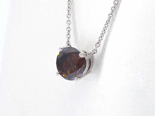 Witgouden solitair ketting met een cognac gekleurde diamant van 1.00 carat - afbeelding 4 van  8