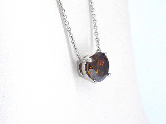Witgouden solitair ketting met een cognac gekleurde diamant van 1.00 carat - afbeelding 5 van  8
