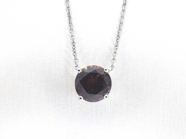 Witgouden solitair ketting met een cognac gekleurde diamant van 1.00 carat - afbeelding 6 van  8