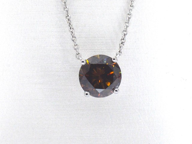 Witgouden solitair ketting met een cognac gekleurde diamant van 1.00 carat - afbeelding 1 van  9