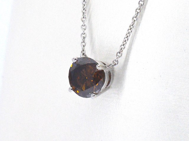 Witgouden solitair ketting met een cognac gekleurde diamant van 1.00 carat - afbeelding 3 van  9