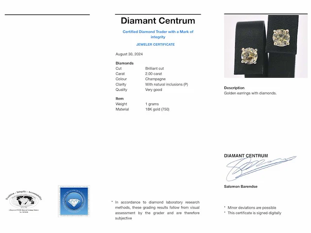 Witgouden solitair oorbellen 2.00 ct - afbeelding 11 van  11