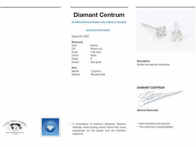 Witgouden solitair oorbellen diamant - afbeelding 8 van  8