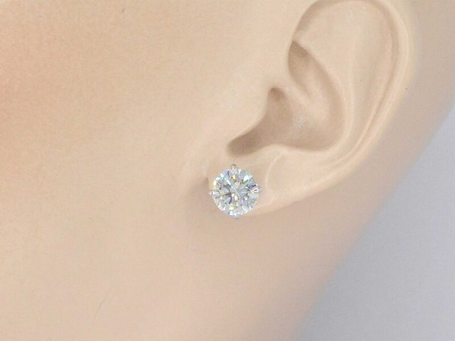 Witgouden solitair oorbellen met 4.00 carat aan natuurlijke diamanten - afbeelding 2 van  9