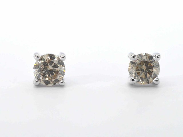 Witgouden solitair oorbellen met briljant diamanten - afbeelding 1 van  6