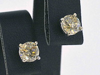 Witgouden solitair oorbellen met champagne diamant 3.00 carat - afbeelding 6 van  11