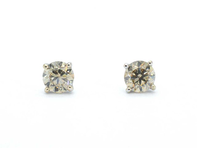 Witgouden solitair oorbellen met champagne diamant 3.00 carat - afbeelding 9 van  11