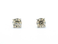 Witgouden solitair oorbellen met champagne diamant 3.00 carat - afbeelding 9 van  11