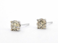Witgouden solitair oorbellen met champagne diamant 3.00 carat - afbeelding 11 van  11