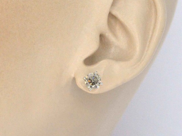 Witgouden solitair oorbellen met champagne diamant 3.00 carat - afbeelding 3 van  10