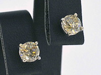Witgouden solitair oorbellen met champagne diamant 3.00 carat - afbeelding 3 van  9