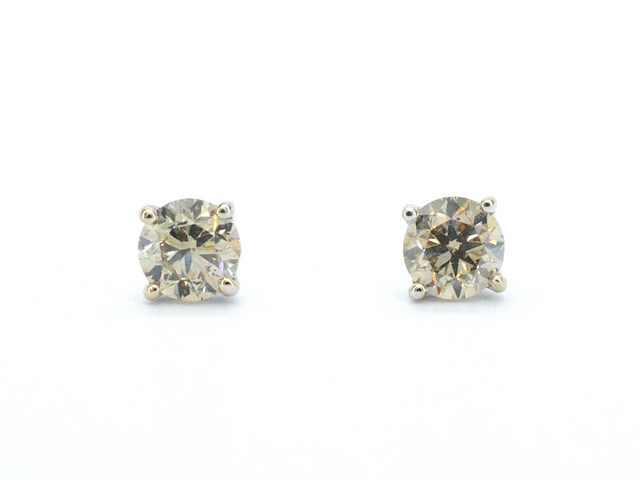 Witgouden solitair oorbellen met champagne diamant 3.00 carat - afbeelding 6 van  9