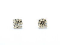 Witgouden solitair oorbellen met champagne diamant 3.00 carat - afbeelding 6 van  9
