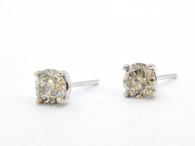 Witgouden solitair oorbellen met champagne diamant 3.00 carat - afbeelding 8 van  9