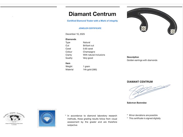 Witgouden solitair oorbellen met natuurlijke briljant geslepen diamanten - afbeelding 7 van  7