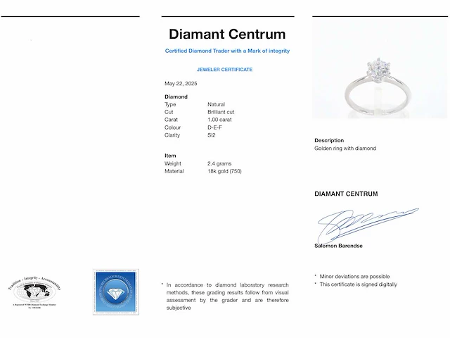 Witgouden solitair ring briljant 1.00 ct - afbeelding 7 van  12