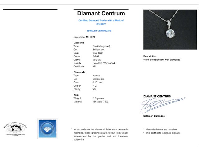 Witgouden solitaire hanger met een diamant van 1.50 carat - afbeelding 3 van  6