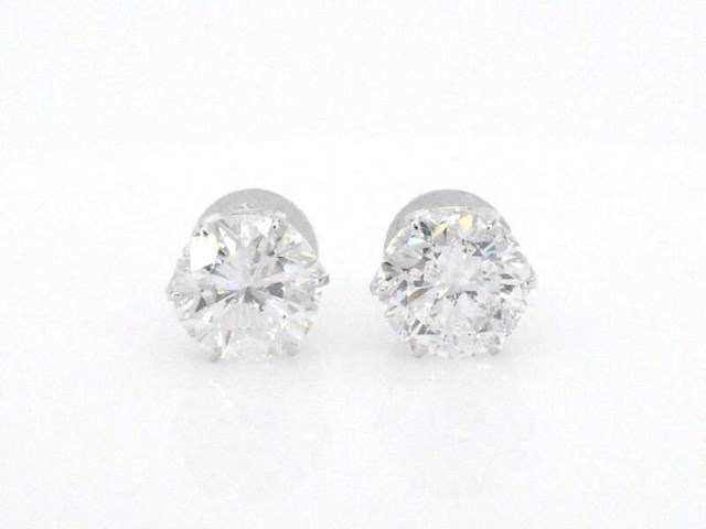 Witgouden solitaire oorbellen met diamanten 2.09 carat - afbeelding 6 van  9