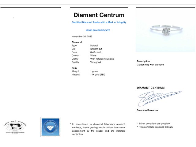 Witgouden solitaire ring met briljant geslepen diamant - afbeelding 5 van  11