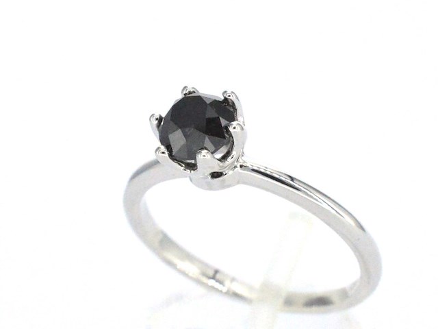 Witgouden solitaire ring met één briljant geslepen zwarte diamant (enhanced) - afbeelding 6 van  11