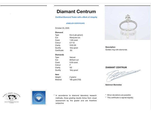 Witgouden solitaire ring met een marquise diamant van 1.00 carat met hidden halo - afbeelding 4 van  10