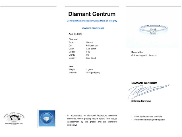 Witgouden solitaire ring met prinses geslepen diamant - afbeelding 3 van  9