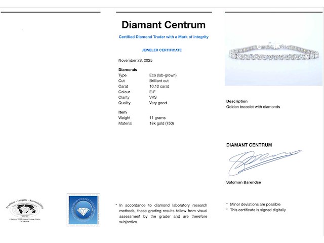 Witgouden tennisarmband 10 carat briljant diamanten 18 karaat - afbeelding 3 van  6