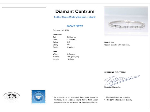 Witgouden tennisarmband 3.00 carat diamanten - afbeelding 4 van  10