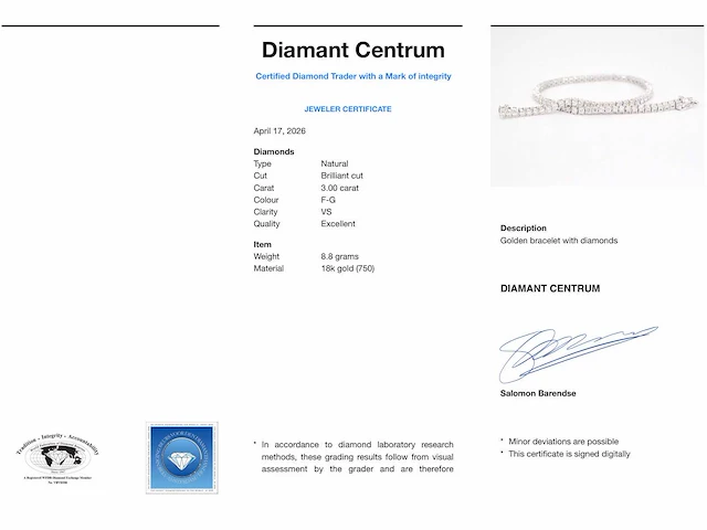 Witgouden tennisarmband 3.00 ct diamant - afbeelding 2 van  10