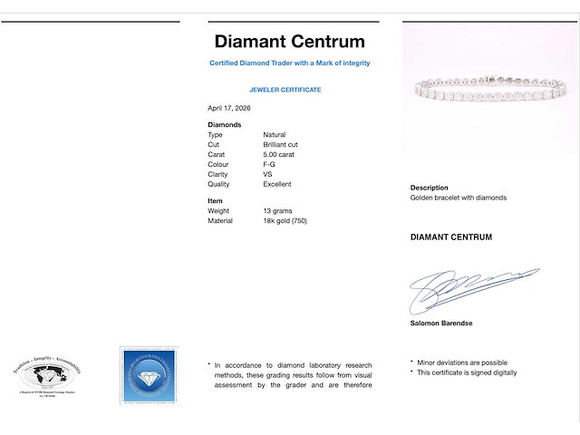 Witgouden tennisarmband 5.00 carat diamanten - afbeelding 3 van  8