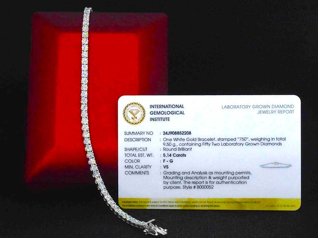 Witgouden tennisarmband 5.14 carat briljant diamanten - afbeelding 4 van  9