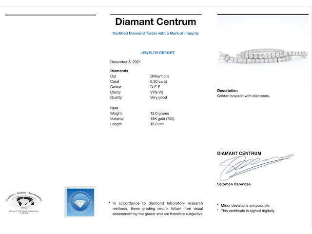 Witgouden tennisarmband 6.30 carat diamant - afbeelding 4 van  10